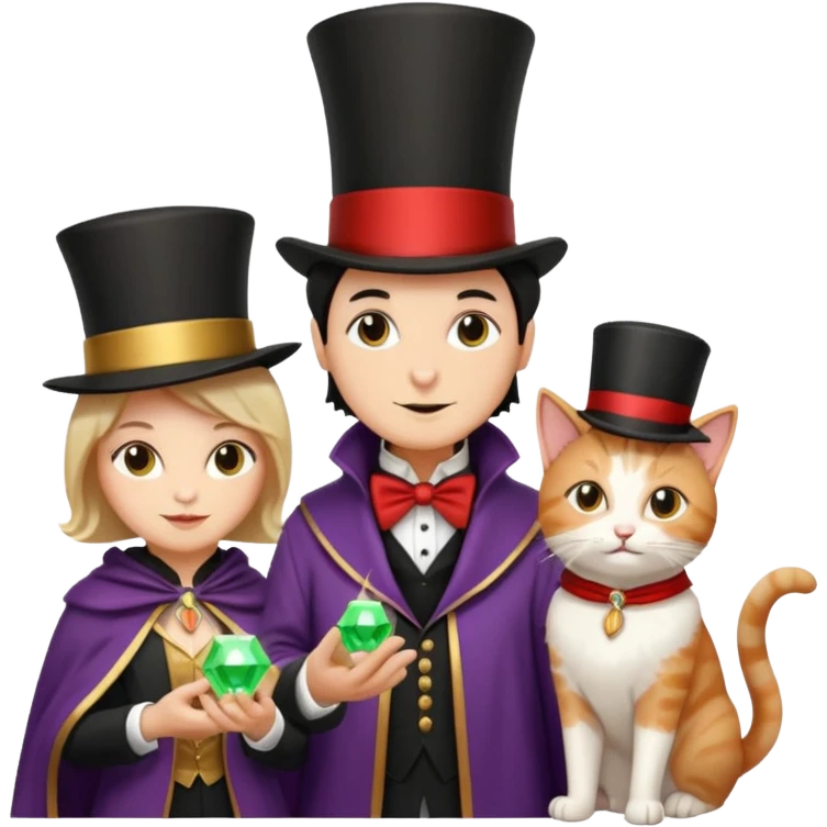 magician couple and their pet cat emoji