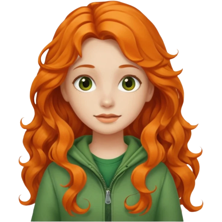 orange wavy long hair girl with wearing green cottage core clothes emoji