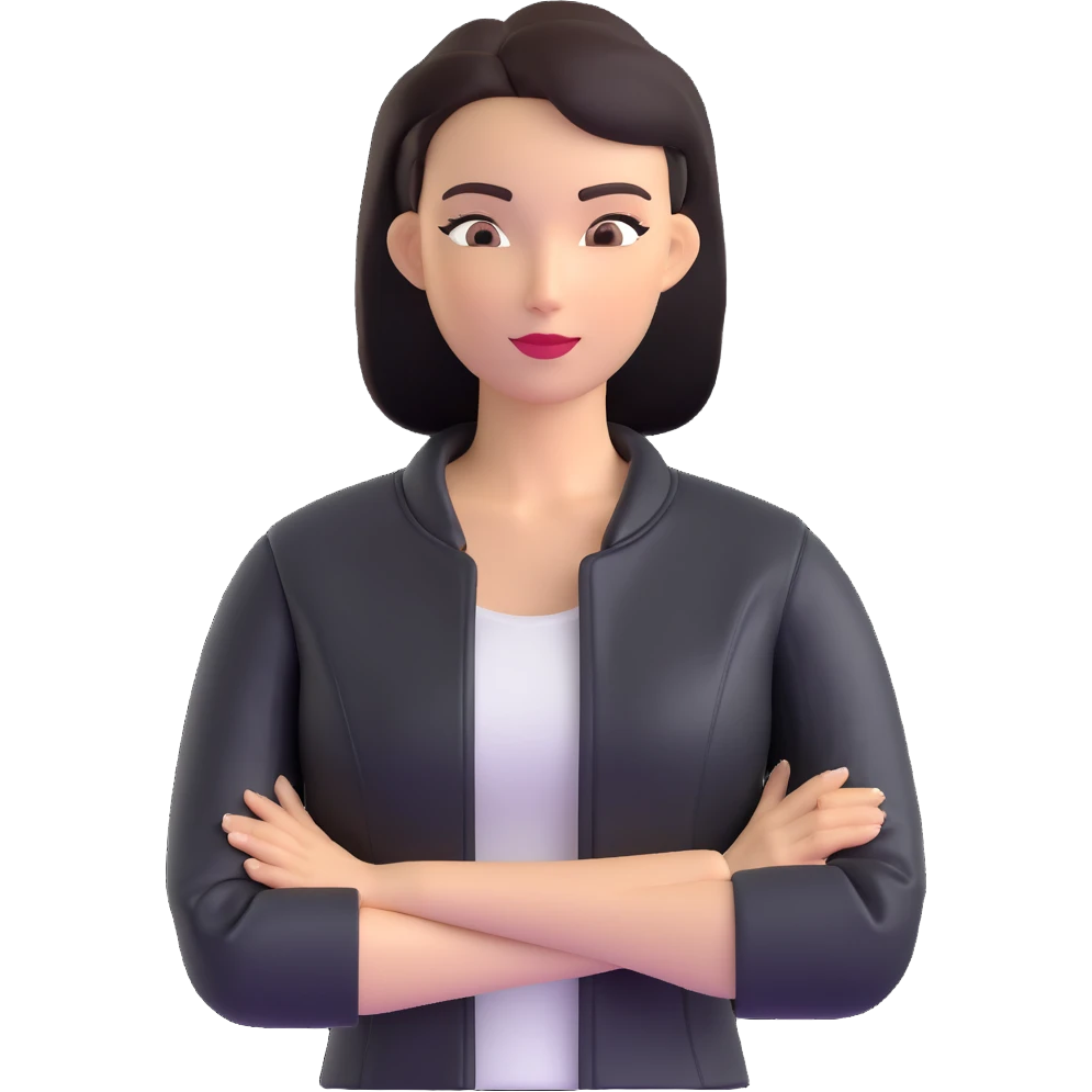 woman with oval-shaped flat-top head wearing a tight-fitting elbow-length black leather jacket emoji