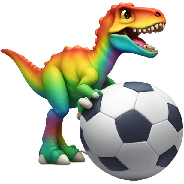 Rainbow dinosaur with a football emoji