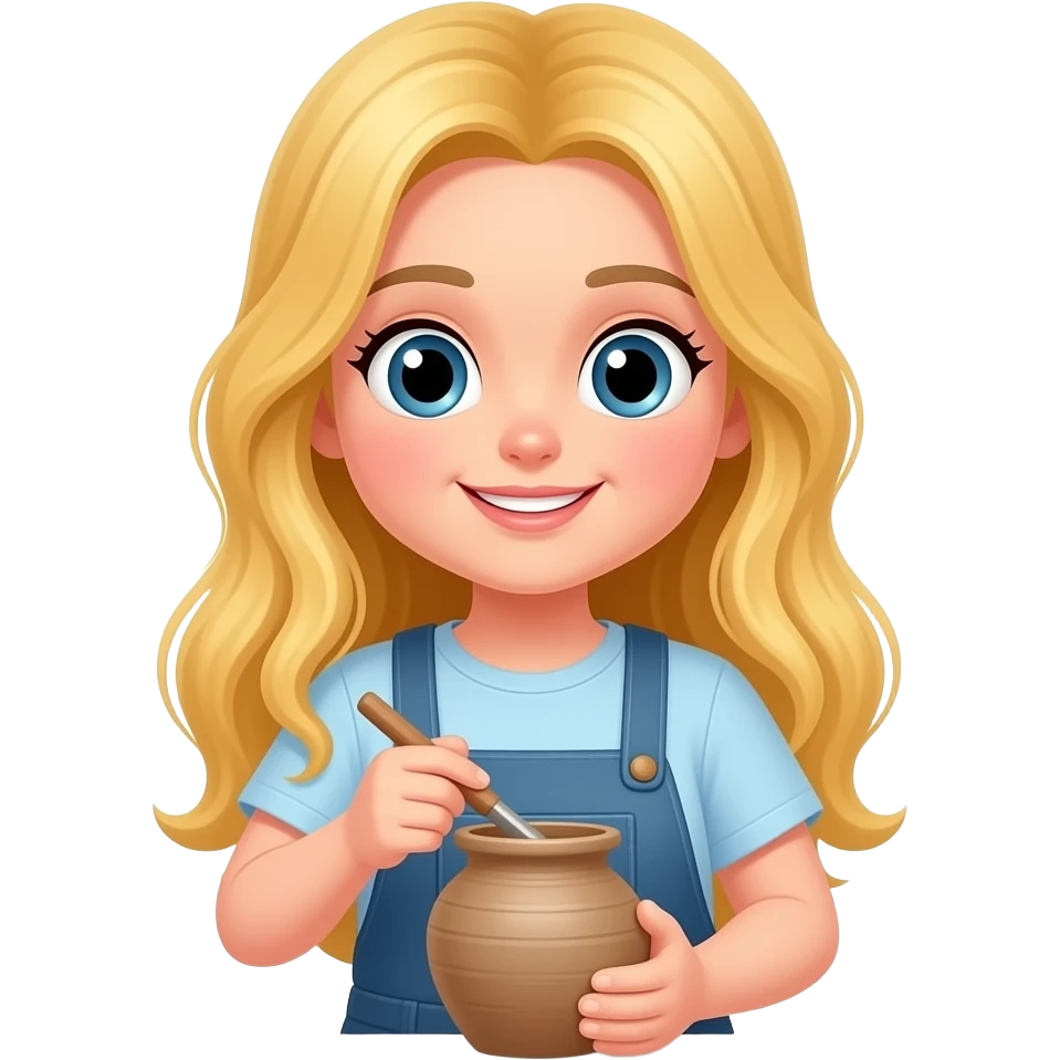 Blond long hair girl doing pottery, simple emoji
