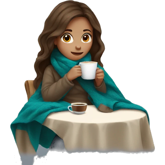 Brown hair Girl drinking coffee, with a cozy blanket emoji
