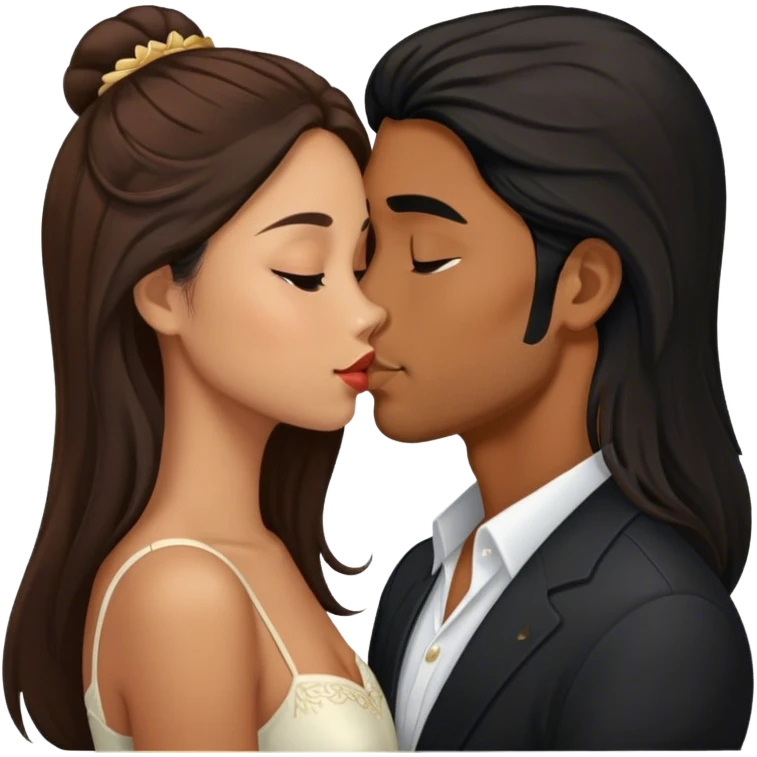Caramel brown Guy with long black hair kissing brown hair Filipina emoji