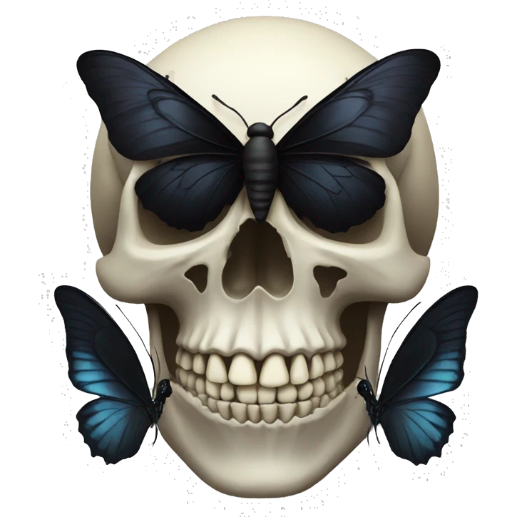 black skull with butterfly emoji