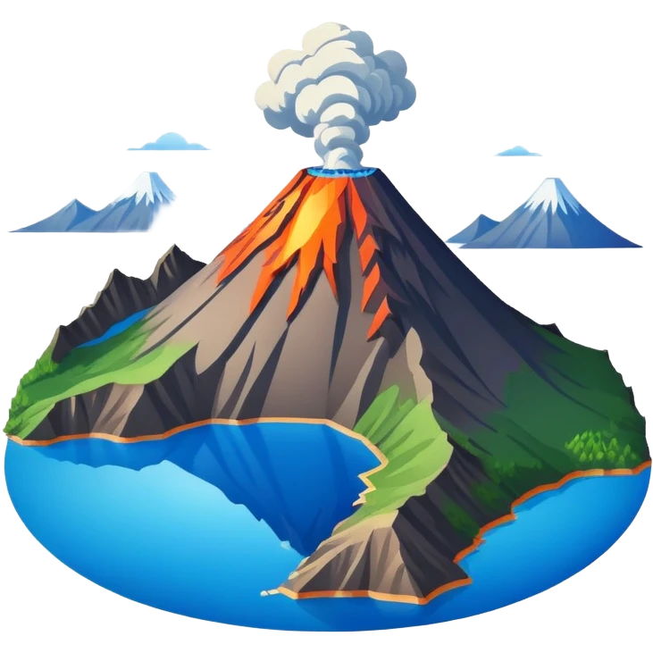 Changbai Mountain with crater lake Jilin, simplified emoji style with bold outlines and bright colors, cartoon style volcano with blue lake inside emoji