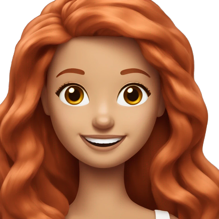 Long red hair Barbie with brown eyes laughing emoji