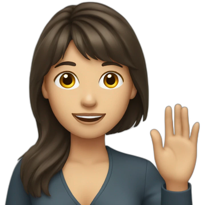 brunette woman with bangs waving emoji