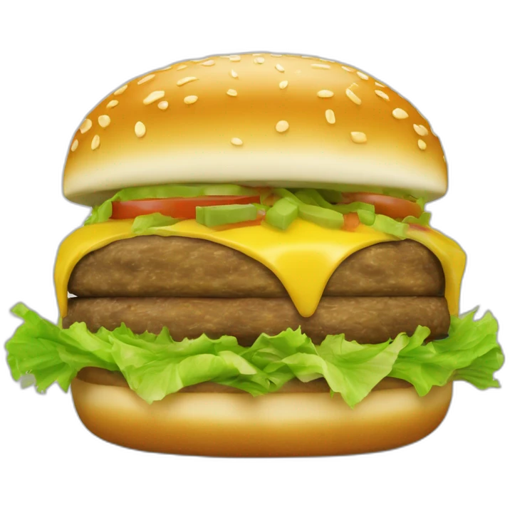 Cheeseburger with shredded lettuce, onion, pickles, special sauce emoji