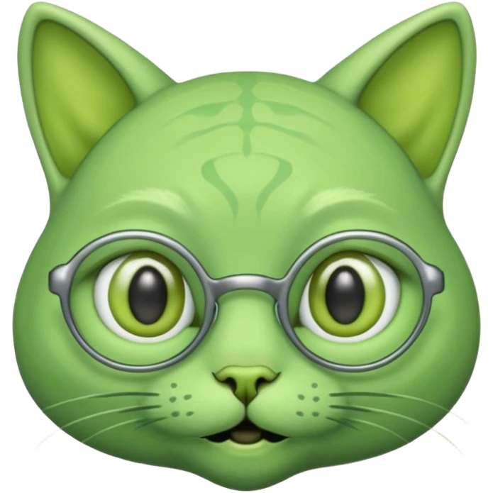 green alien cat with no fur, and spectacles and hair emoji