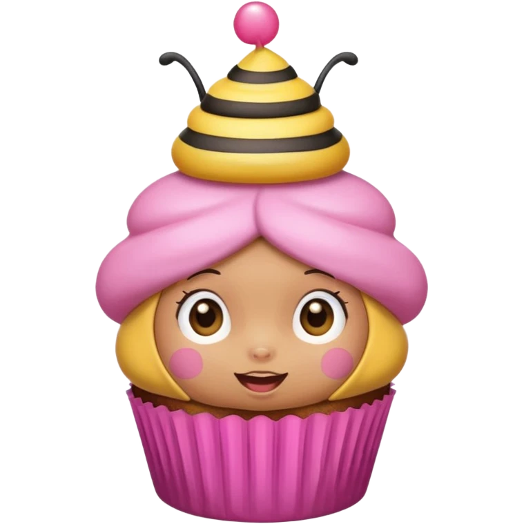 a Bee with pink Birthday Hat, Embarrassed bee with cupcake emoji