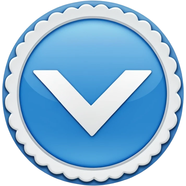 A blue scalloped circle with a verified thing emoji