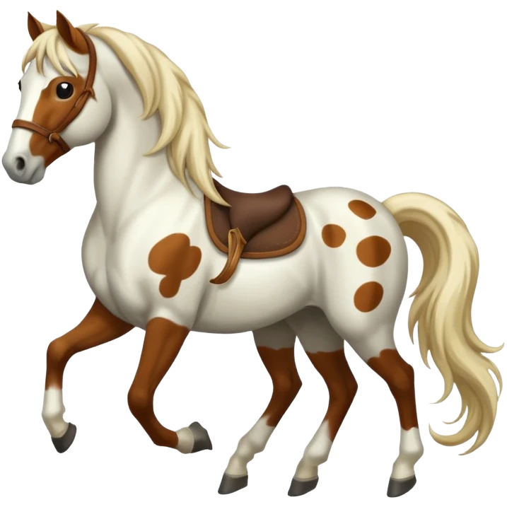 A horse in white with brown spots and a long mane emoji