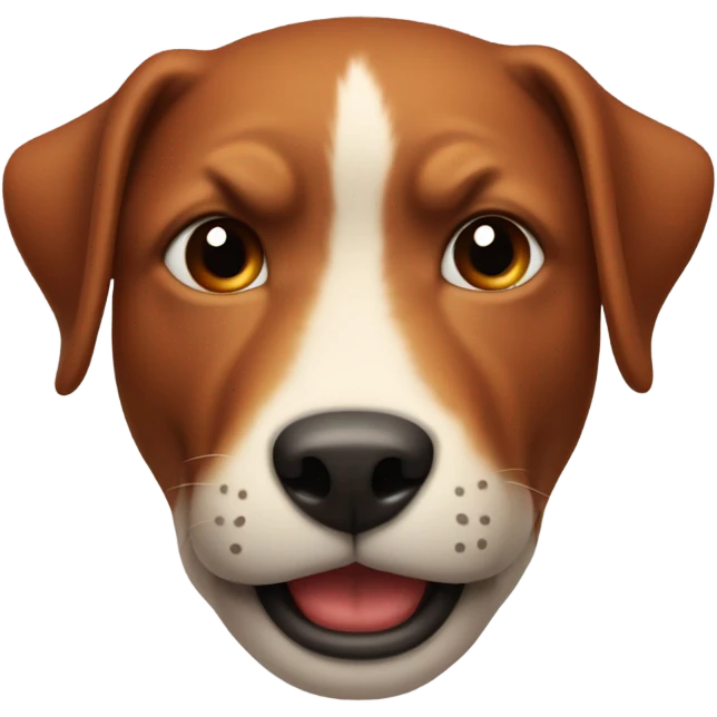 Circular emoji, no nose, smiling with large canine teeth, top half of head missing, red skin emoji