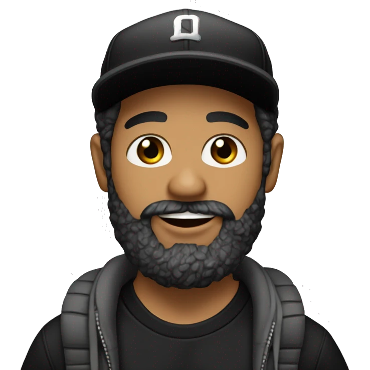 latino guy with salt and pepper beard, black baseball cap, black t-shirt, riding a skateboard emoji