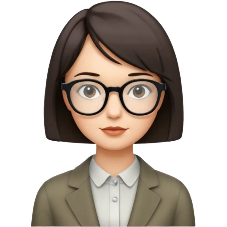 woman petite bob haircut wears dark squarish glasses, classic clothes emoji