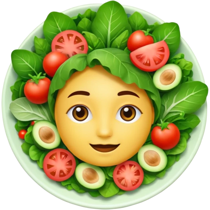 Salad community avatar in clean emoji-style illustration. Classic salads like Olivier, Greek or Tashkent, vibrant greens and colorful ingredients, simple shapes, flat design, high contrast, fresh and inviting. emoji