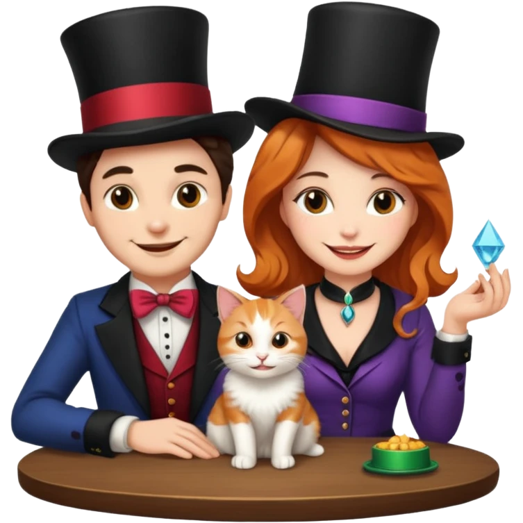 magician couple and their pet cat emoji