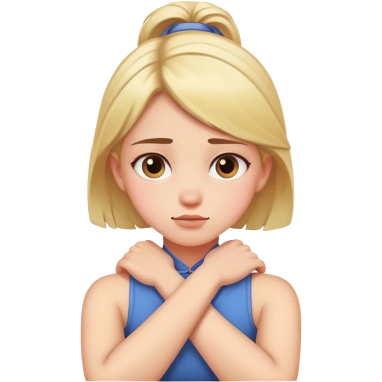 Girl with crossed arms grabbing her neck emoji