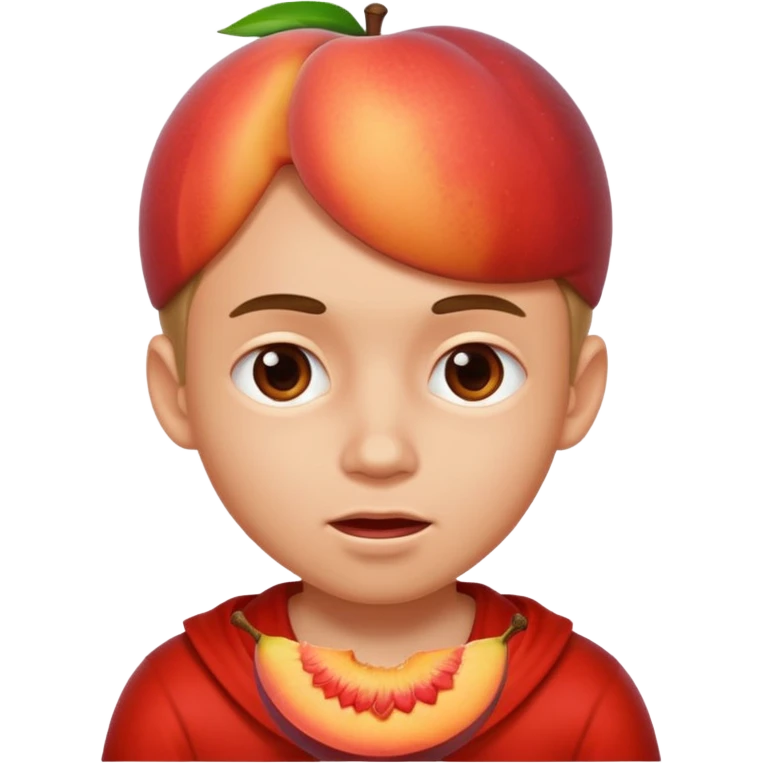 Boy with his face stuck in a juicy peach emoji