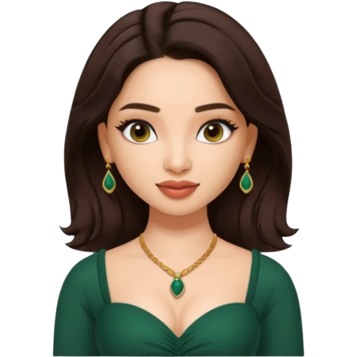 pretty bratz genmoji that looks like tamannah bhatia (bollywood actress), wearing a dark green sweetheart neckline top, dark brown hair, light makeup emoji
