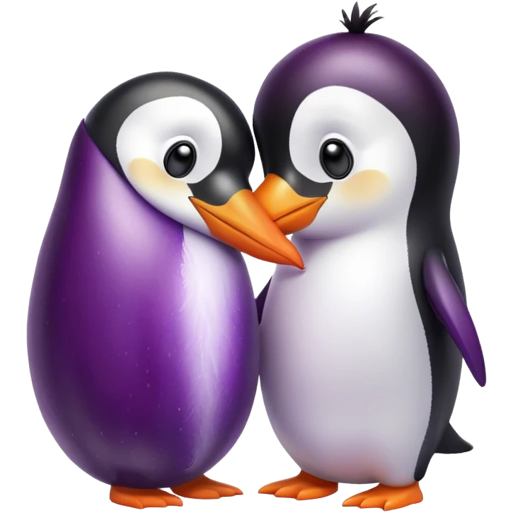 Penguin kissing a eggplant emoji