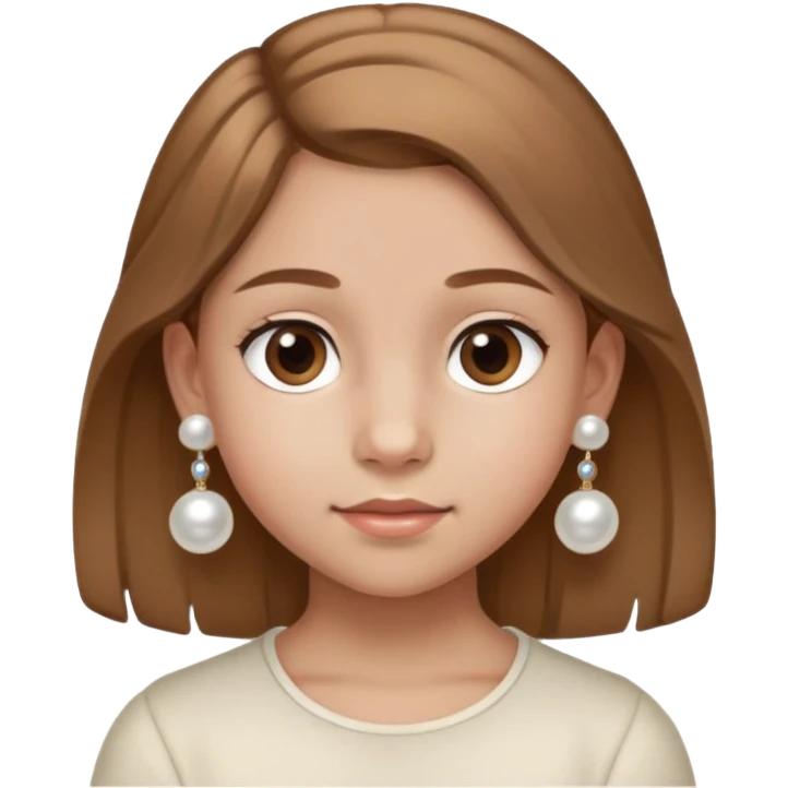 Una preadolescente con el pelo medio morena clara ojos marrones y redondos pequeños pendientes de perlas Cayetana/basica  emoji