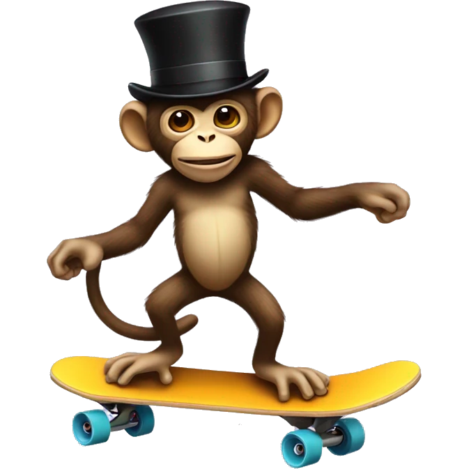 Monkey with a top hat riding a skateboard  emoji