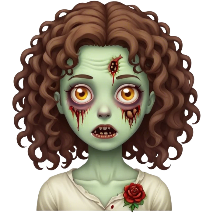 Curly brown hair girl zombie emoji