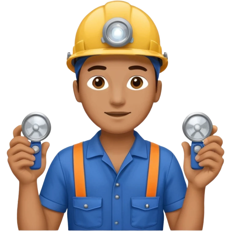 Technician + headlamp + blue jumpsuit, Repair Crew. emoji