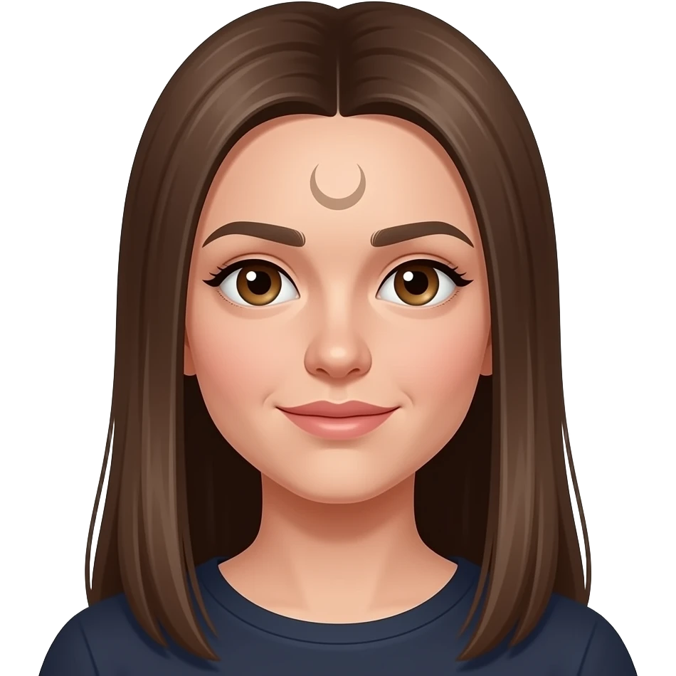 Chica Wera cabello café lacio largo ojos cafés lunar arriba de la boca emoji