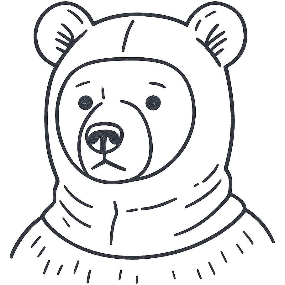 bear with a pink balaclava, hand-drawn outline style icon, no color emoji