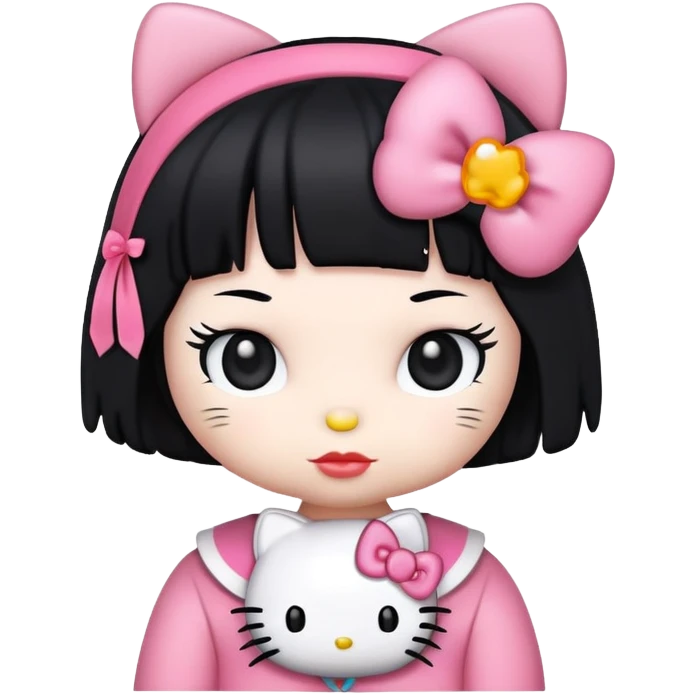 Hello kitty with black hair emoji