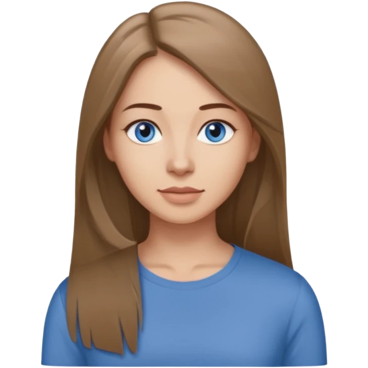 a woman, 30 years old, light skin with medium brown straight hair, long hair. blue eyes. No eyeglasses. Grey top. emoji