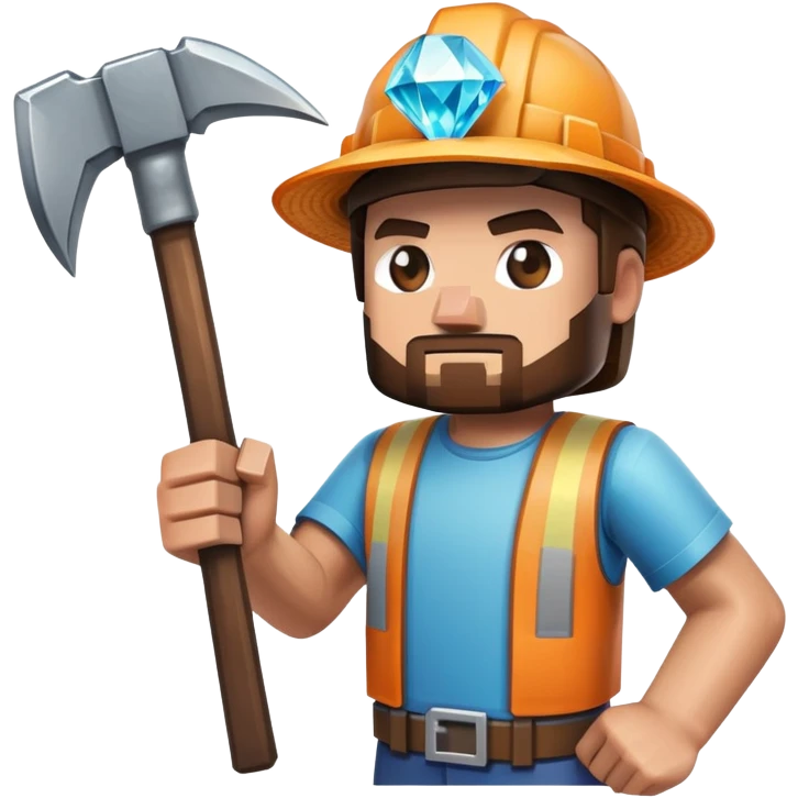 Minecraft miner holding a diamond pickaxe emoji