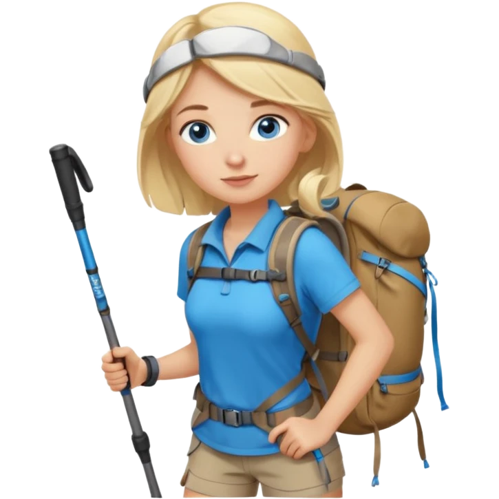 Hiking girl with trekking poles emoji