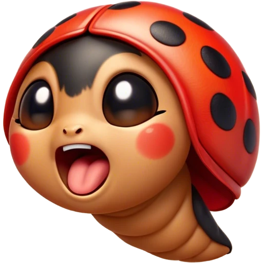 Cinematic Adorable Yawning Ladybug Portrait Emoji, Head tilted slightly with a dramatic, wide-open yawn, showcasing a small, rounded form with softly drooping wings and sleepy, half-closed eyes, Simplified yet irresistibly cute features, highly detailed, glowing with a soft, cozy red glow, high shine, relaxed yet expressive, stylized with a dash of whimsical nature charm, soft glowing outline, capturing the essence of a drowsy ladybug that appears ready to stretch and yawn its way out of the screen! emoji