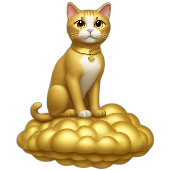 cat secretary sitting on top of the gold cloud emoji