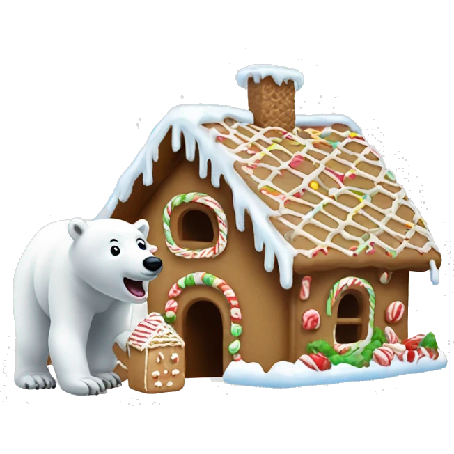 Polar bear licking gingerbread house emoji