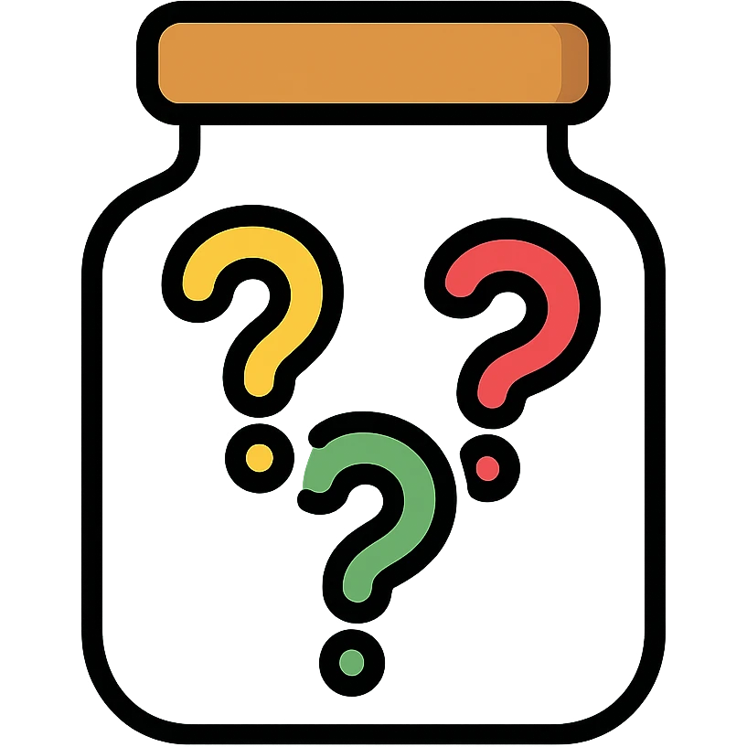 glass jar filled with question marks, color outline icon style emoji