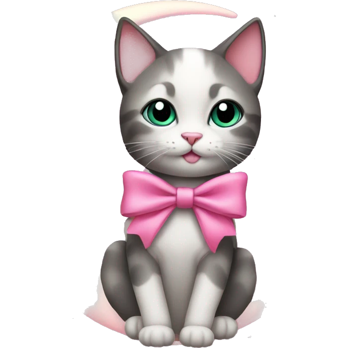 cat with pink bow sitting on the moon emoji
