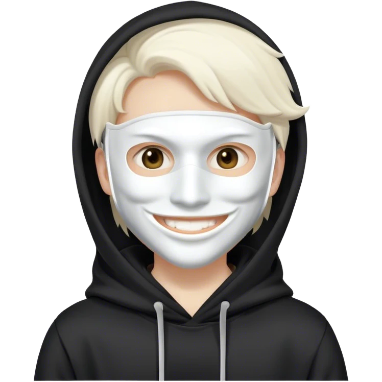 A serial killer wearing a white mask and a black hoodie and smiling emoji