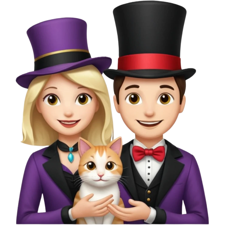 magician couple and their pet cat emoji