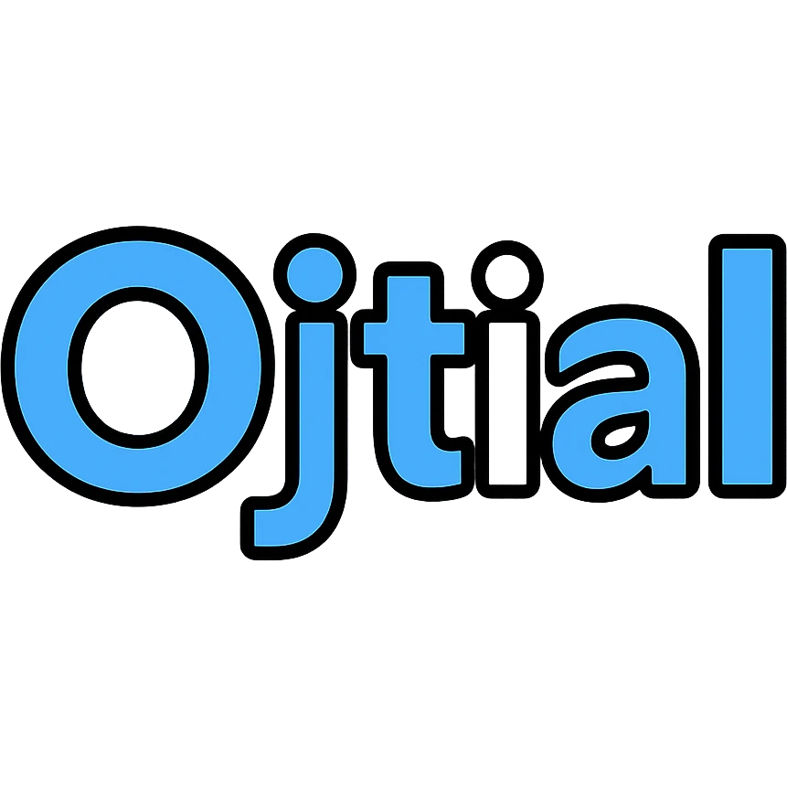 text logo with the word 'Ojtial', light blue and white colors, clean and modern style emoji