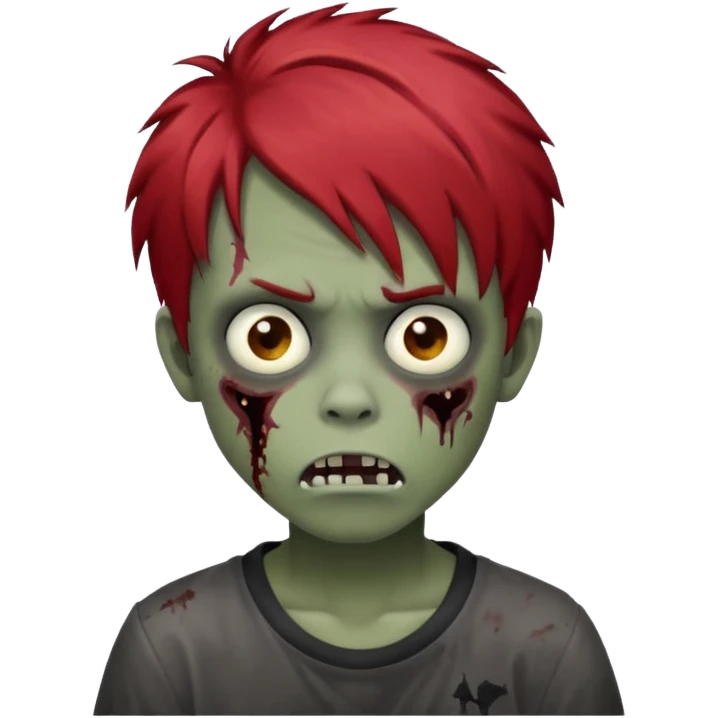 Boy, zombie, red hair, medium short, emo, shaggy, dark, spooky, creepy expression emoji