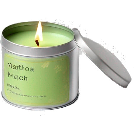 pretty matcha scented candle in silver tin with label realistic emoji
