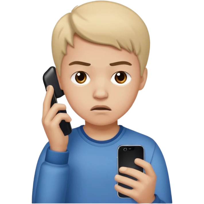 teenager holding a phone with a dramaticly annoyed face emoji