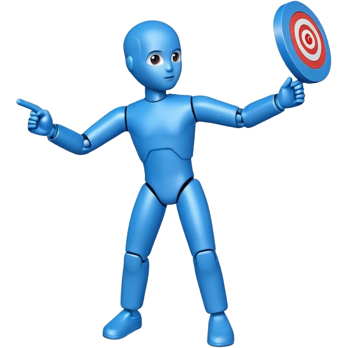 blue test dummy with a tracking target emoji