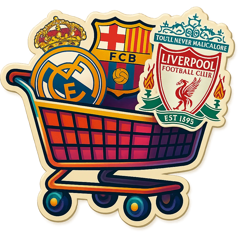 Real, Barcelona and liverpool logos in the shopping card  emoji