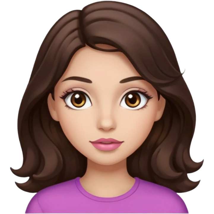girl with wavy long dark brown hair, brown eyes, light to medium complexion, long lashes, almond shaped eyes, light pink lipstick emoji