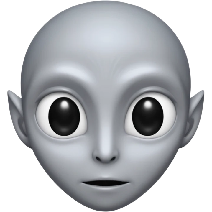Grey alien head, almond-shaped eyes solid black, entire eye black, iris is black to, slanted, pale grey skin, cartoon emoji, no background


 emoji
